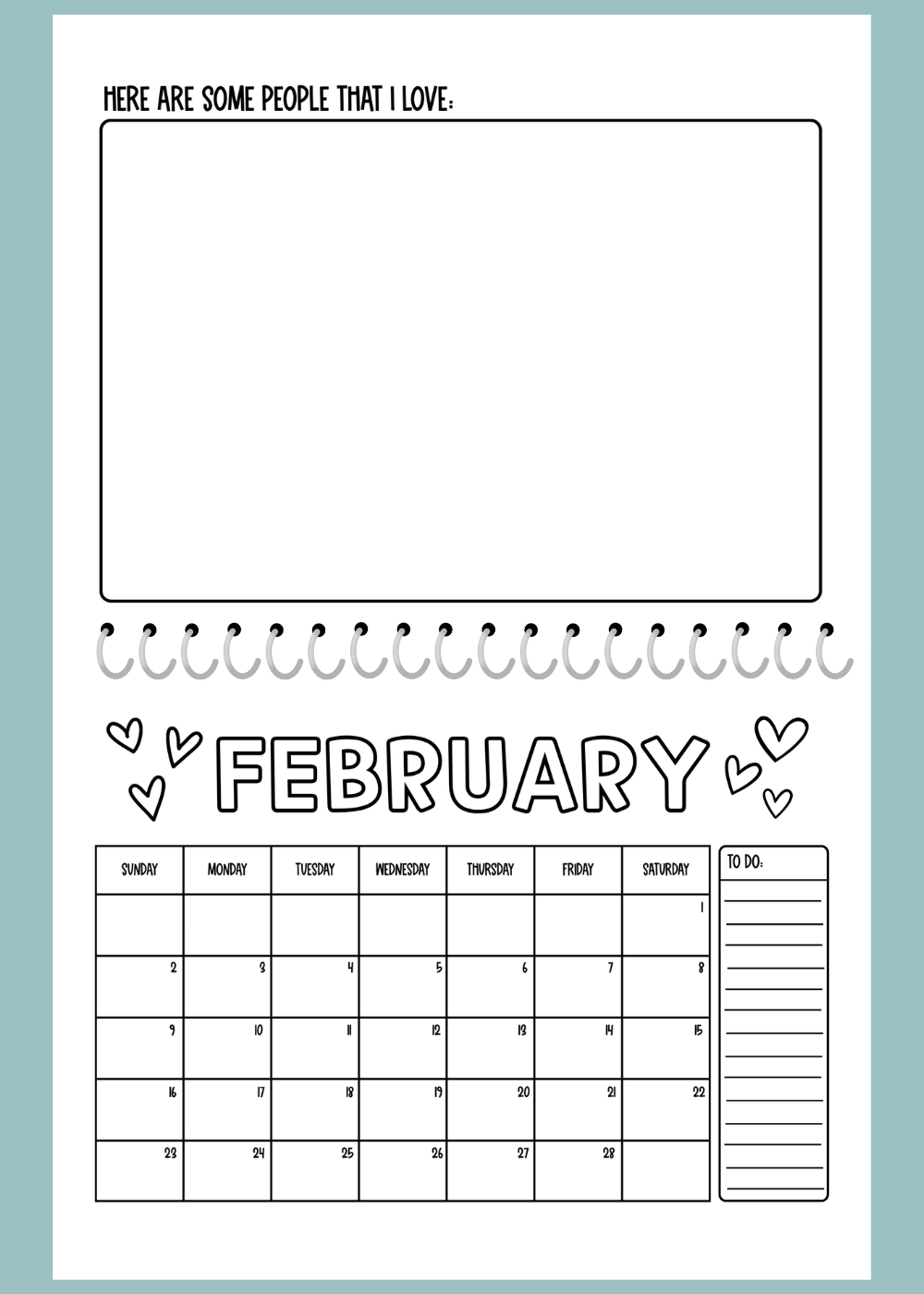 Printable Kids Coloring Calendar 2025