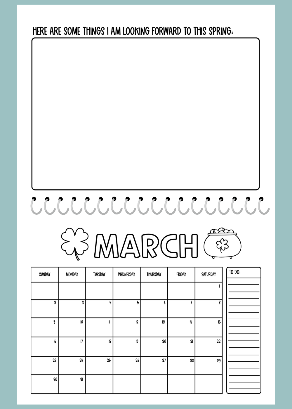 Printable Kids Coloring Calendar 2025