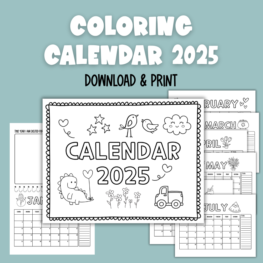 Printable Kids Coloring Calendar 2025